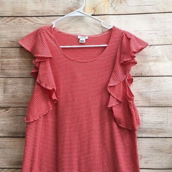 J CREW FACTORY RUFFLE TSHIRT KNIT  DRESS IN RED AND WHITE STRIPES - Picture 3 of 6
